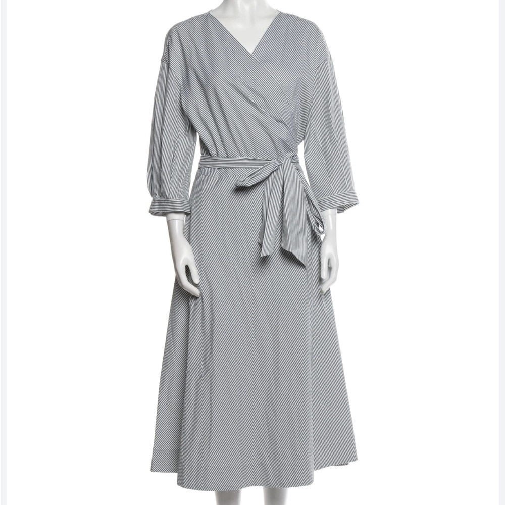 Lafayette 148 striped midi wrap dress Medium